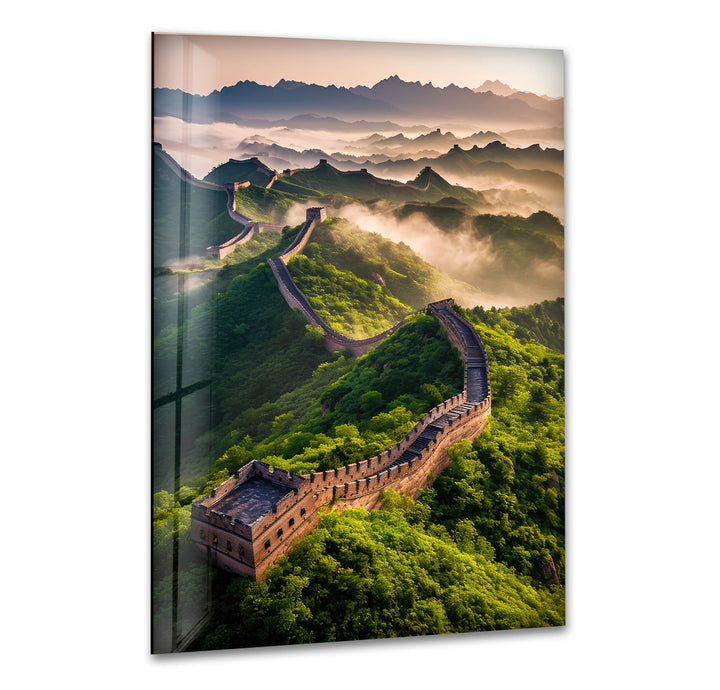 Great Wall of China Green Glass Wall Art print on glass, glass printed photos
