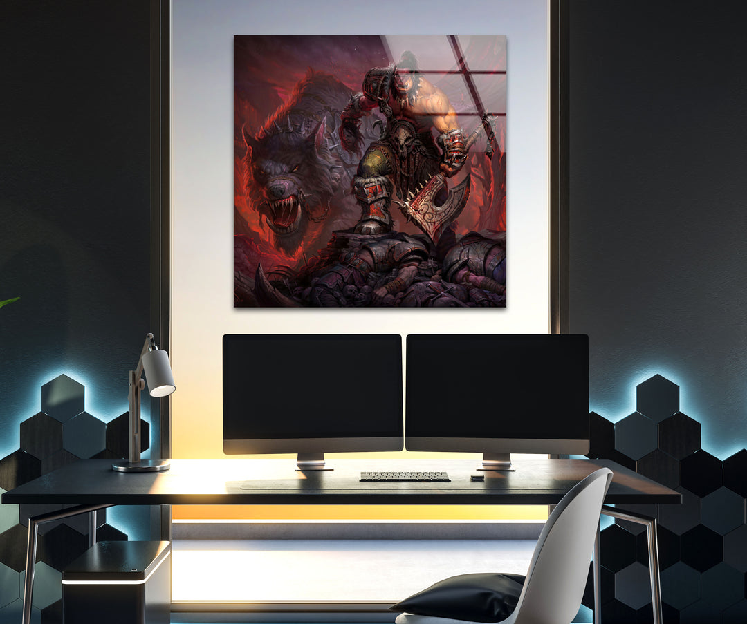 World of Warcraft Grom Orc Glass Wall Art print picture on glass, Tempered Glass Wall Art
