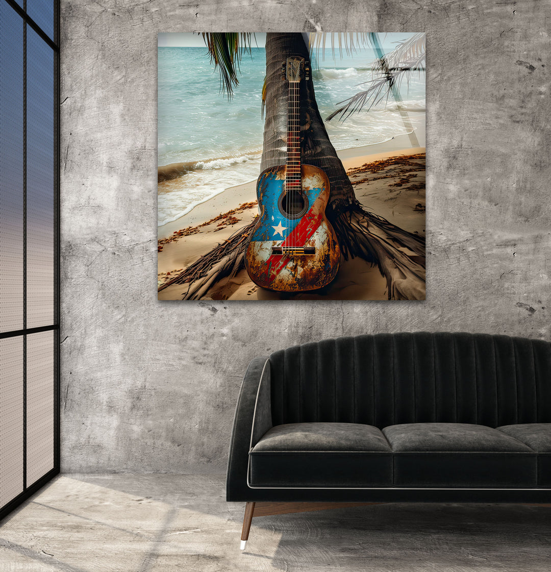 Old Guitar Glass Wall Art glass image printing, glass prints from photos
