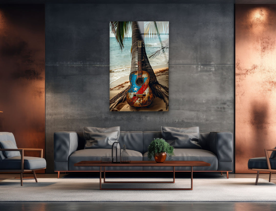 Old Guitar Glass Wall Art large glass photo prints, glass wall photos
