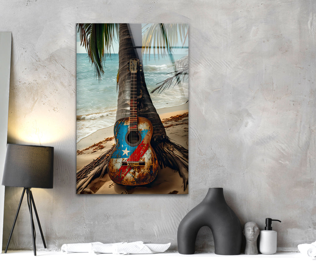 Old Guitar Glass Wall Art custom glass photo prints, large glass prints
