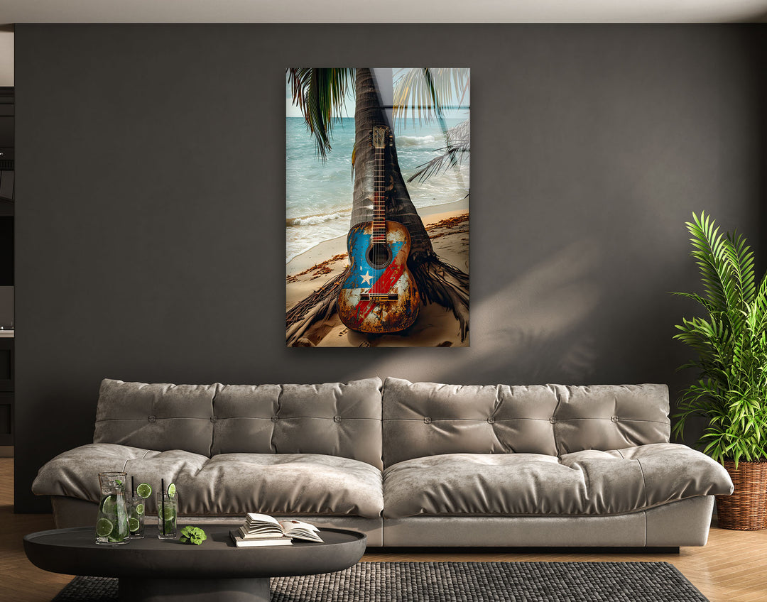 Old Guitar Glass Wall Art glass photo prints, glass picture prints
