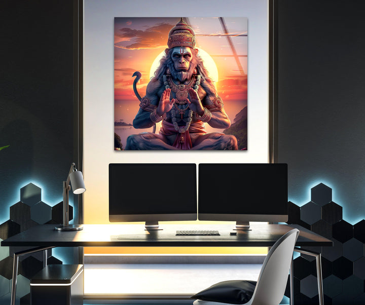 Hanuman God Orange Glass Wall Art print picture on glass, Tempered Glass Wall Art
