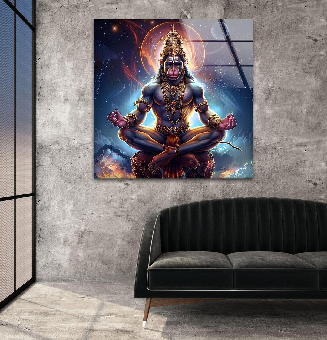 Hanuman God Glass Wall Art picture on glass wall art, photos printed on glass
