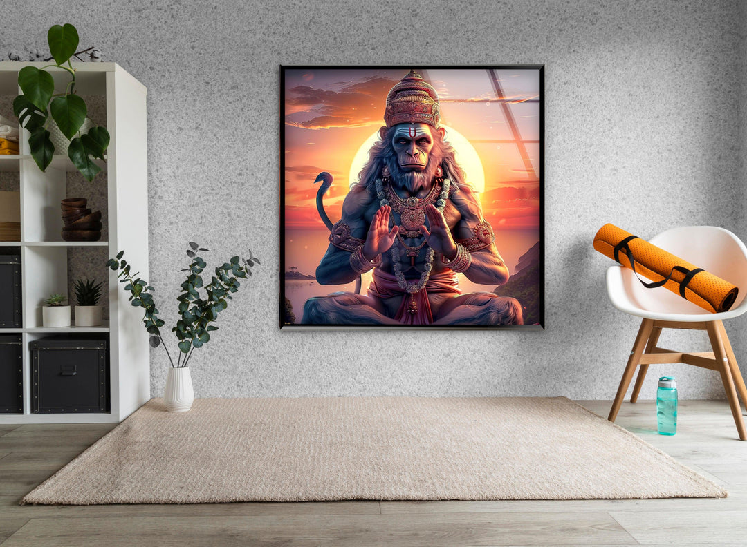 Hanuman God Orange Glass Wall Art print on glass, glass printed photos
