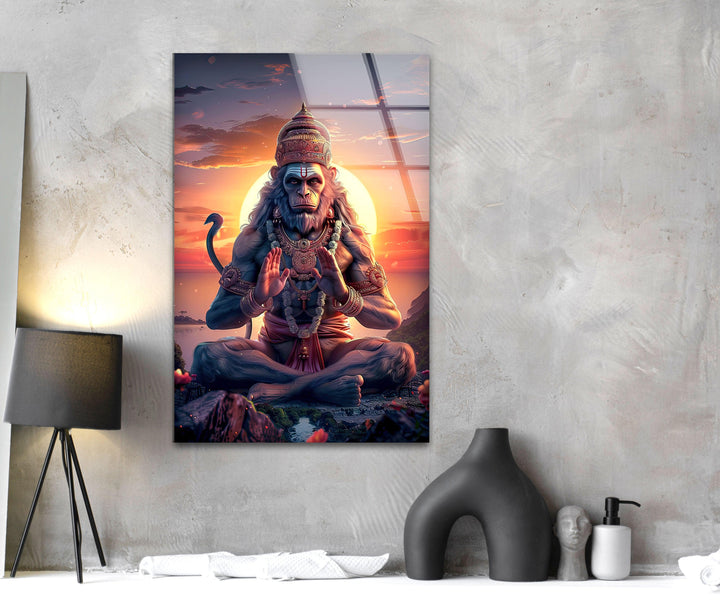 Hanuman God Orange Glass Wall Art glass art painting, glass art for the Wall
