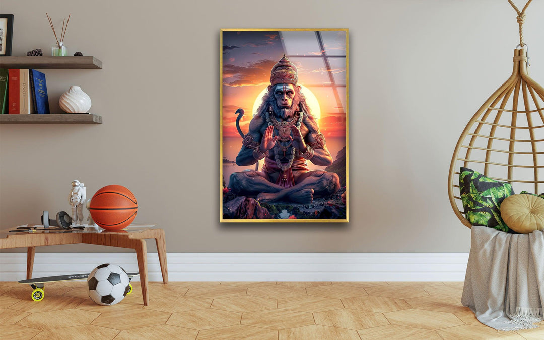 Hanuman God Orange Glass Wall Art art glass wall art, glass wall art pictures
