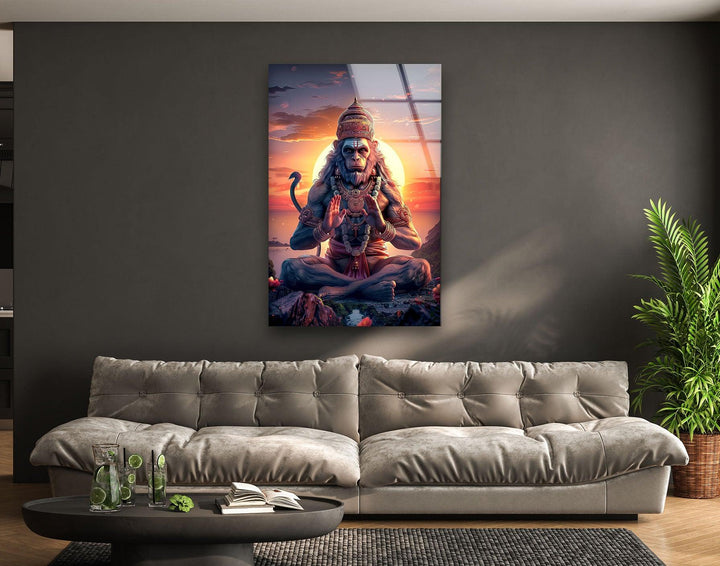 Hanuman God Orange Glass Wall Art photo print on glass, prints on glass wall art
