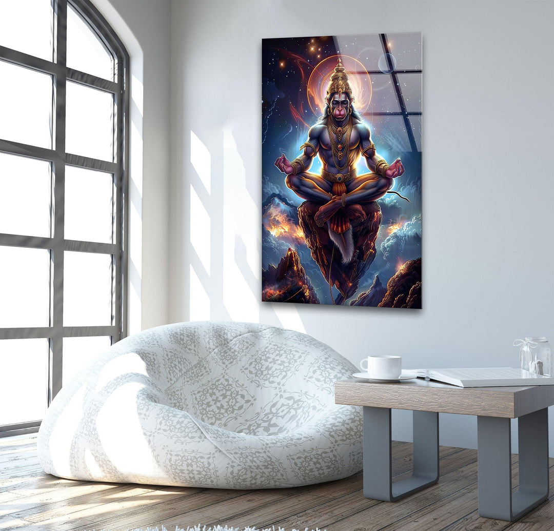 Hanuman God Glass Wall Art large glass photo prints, glass wall photos
