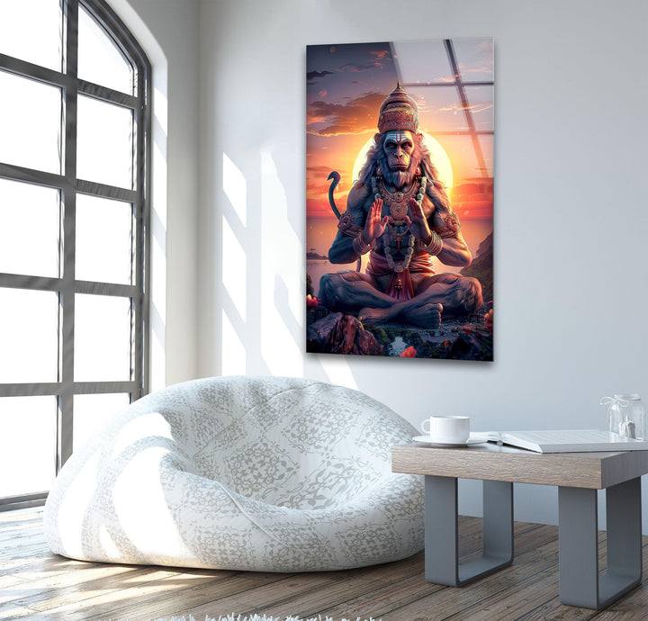 Hanuman God Orange Glass Wall Art large glass photo prints, glass wall photos
