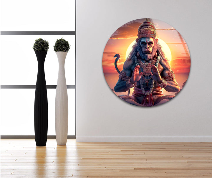 Hanuman God Orange Glass Wall Art custom glass photo prints, large glass prints
