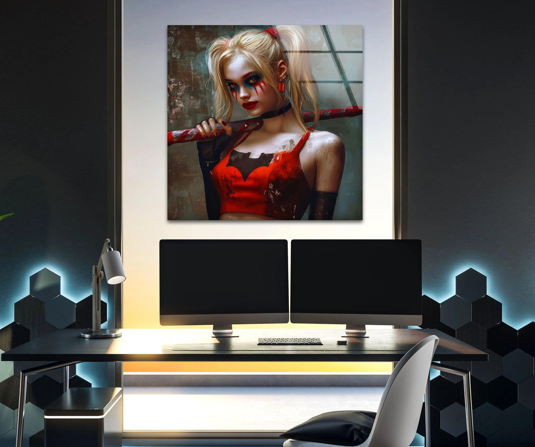 Harley Quinn Glass Wall Art large glass photo prints, glass wall photos
