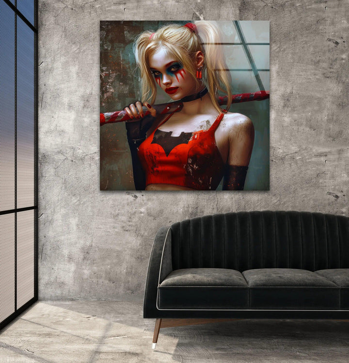 Harley Quinn Glass Wall Art picture on glass wall art, photos printed on glass
