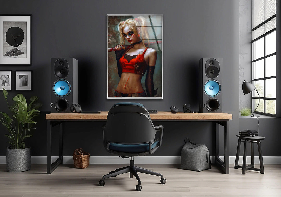 Harley Quinn Glass Wall Art custom glass pictures, glass art prints
