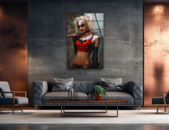 Harley Quinn Glass Wall Art glass art painting, glass art for the Wall
