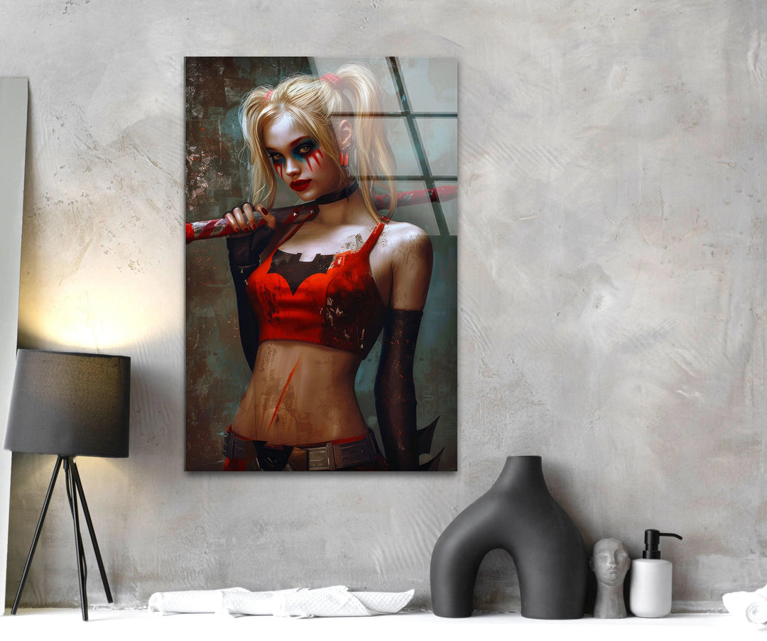 Harley Quinn Glass Wall Art print picture on glass, Tempered Glass Wall Art
