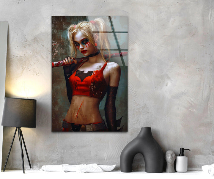 Harley Quinn Glass Wall Art print picture on glass, Tempered Glass Wall Art
