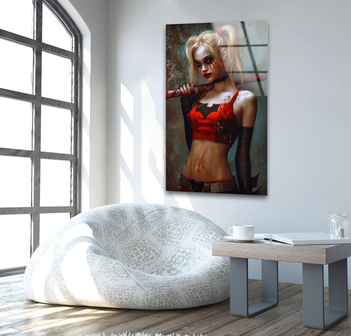 Harley Quinn Glass Wall Art custom glass photo prints, large glass prints
