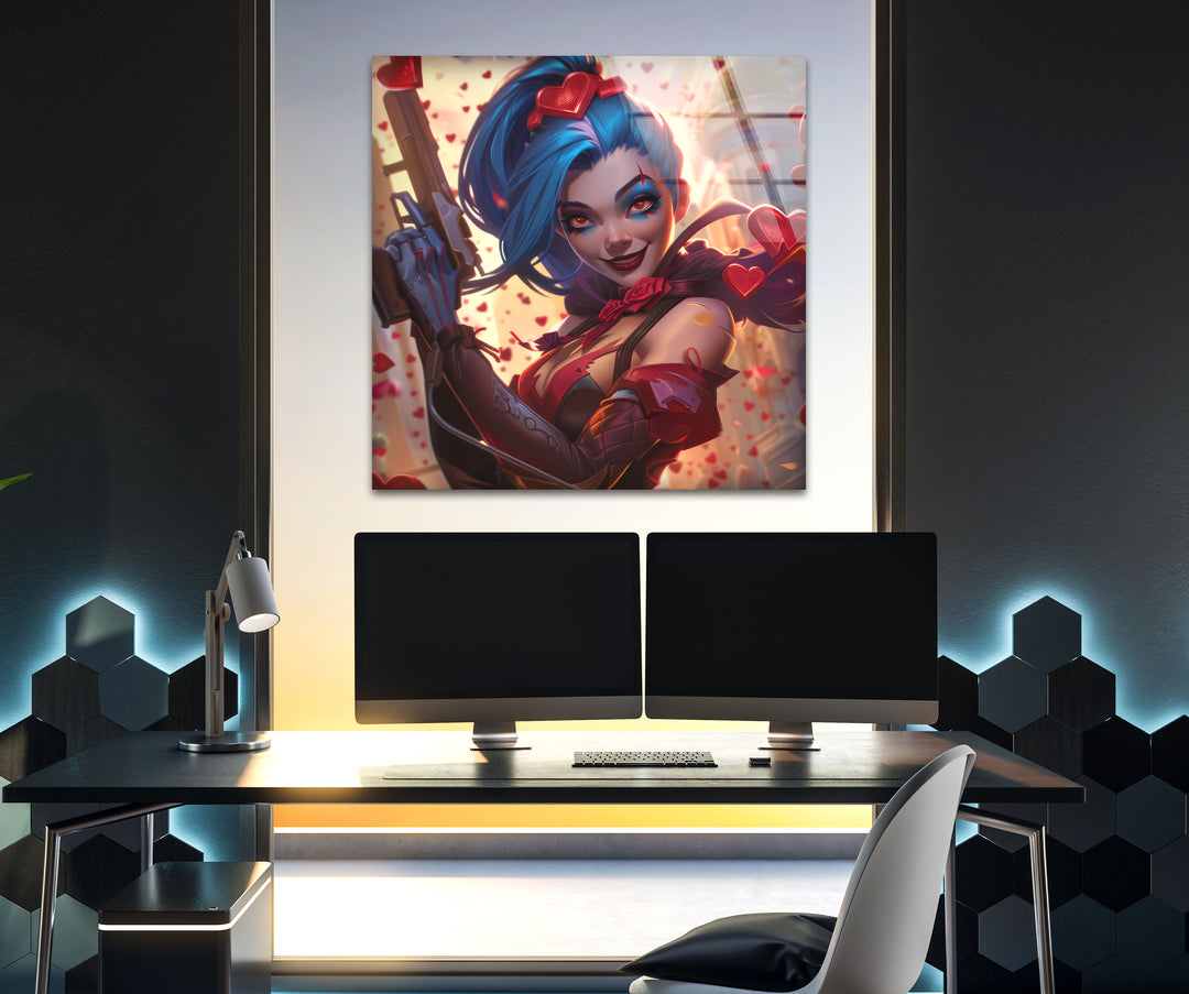 League of Legends Jinx Luxury Tempered Glass Wall Art 