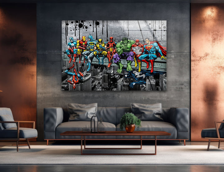 Marvel Heros Glass Wall Art picture on glass wall art, photos printed on glass
