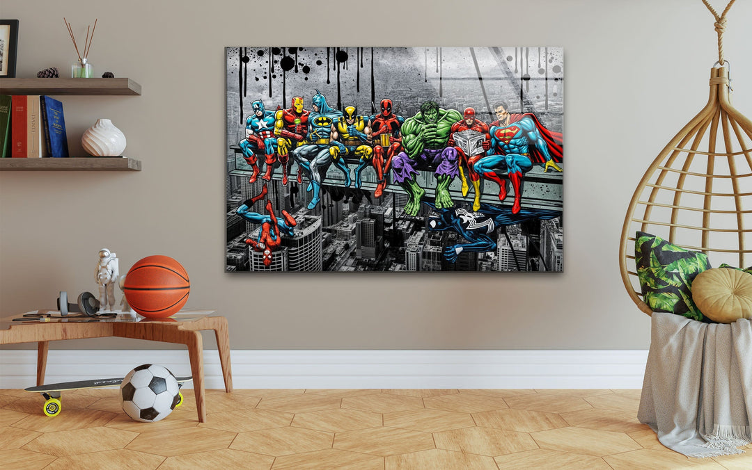 Marvel Heros Glass Wall Art print picture on glass, Tempered Glass Wall Art
