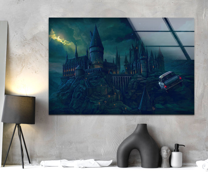 Hogwarts Castle Glass Wall Art glass art painting, glass art for the Wall
