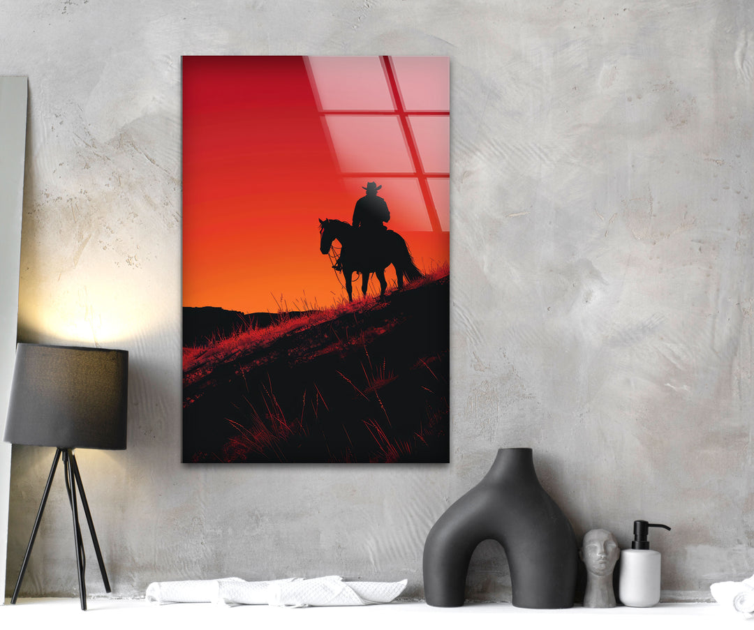 Red Dead Redemption Horse Rider Glass Wall Art print on glass, glass printed photos
