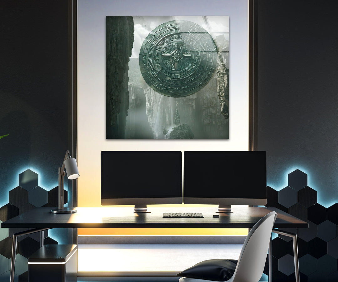 Huge Metal Disc With Celtic Designs Glass Wall Art Glass Printing Wall Art, Print photos on glass
