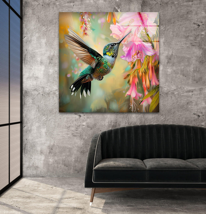 Hummingbird & Flower Glass Wall Art glass image printing, glass prints from photos
