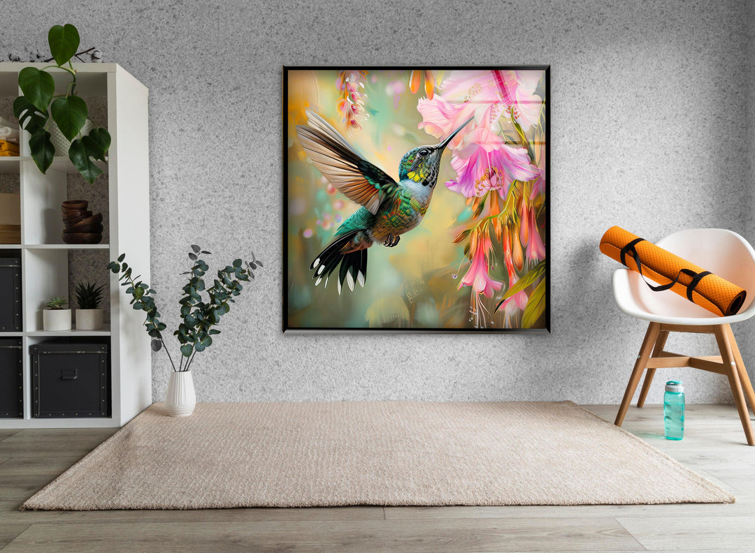 Hummingbird & Flower Glass Wall Art glass pictures for Wall, glass prints wall art
