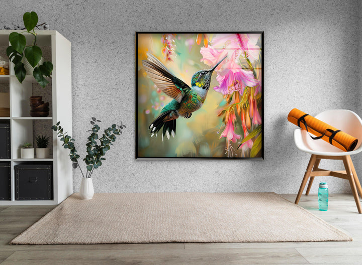 Hummingbird & Flower Glass Wall Art glass pictures for Wall, glass prints wall art
