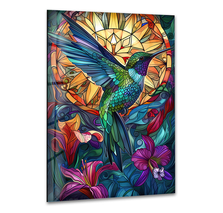 Hummingbird Green Stained Glass Wall Art glass image printing, glass prints from photos
