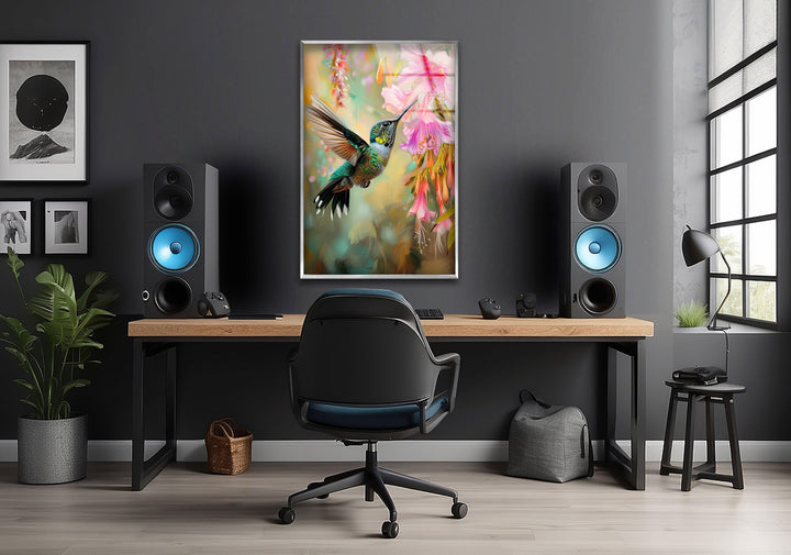 Hummingbird & Flower Glass Wall Art photo print on glass, prints on glass wall art
