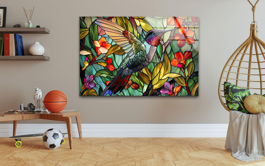 Green Stained Hummingbird Glass Wall Art art glass wall art, glass wall art pictures
