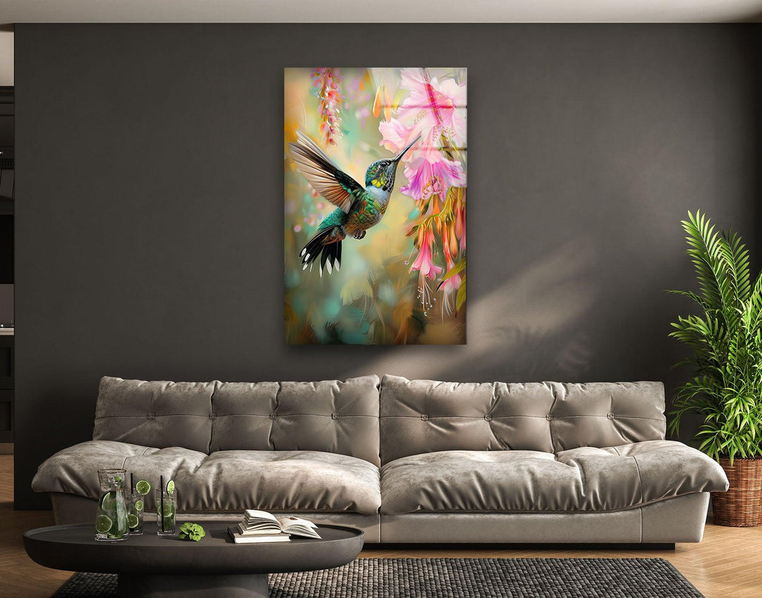 Hummingbird & Flower Glass Wall Art art glass wall art, glass wall art pictures
