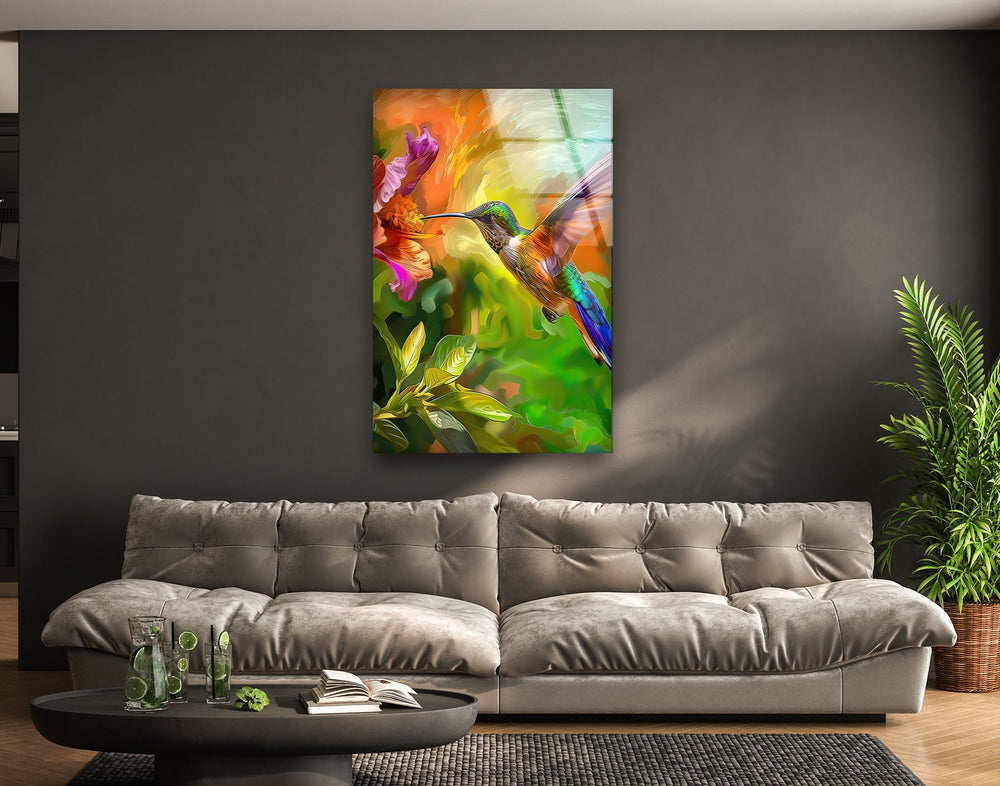 Green Hummingbird Oil Art Glass Wall Art art glass wall art, glass wall art pictures
