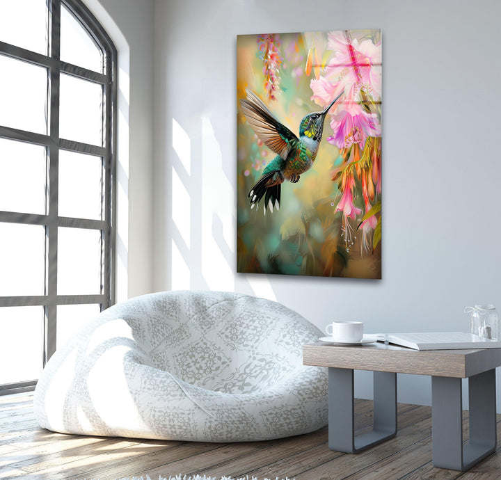 Hummingbird & Flower Glass Wall Art Glass Printing Wall Art, Print photos on glass
