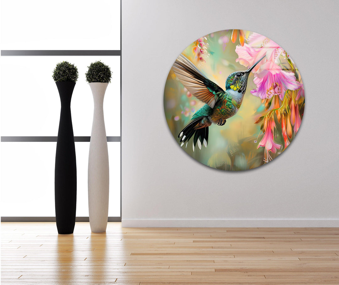 Hummingbird & Flower Glass Wall Art glass photo prints, glass picture prints
