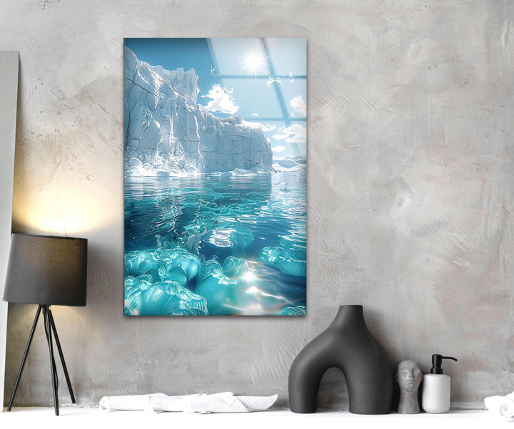 Iceberg Landscape Glass Wall Art glass art painting, glass art for the Wall
