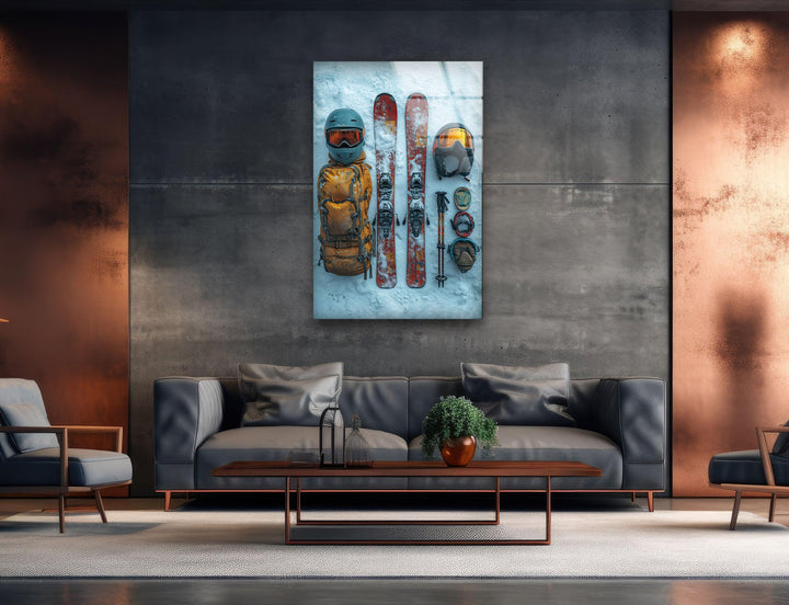 Snowboard Set Glass Wall Art custom glass pictures, glass art prints
