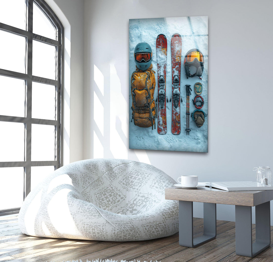 Snowboard Set Glass Wall Art custom glass photo prints, large glass prints
