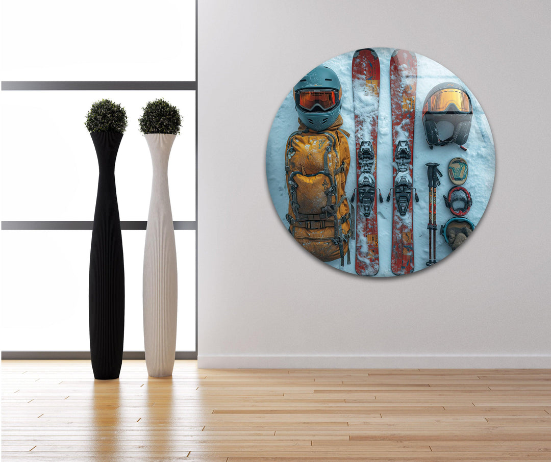 Snowboard Set Glass Wall Art picture on glass wall art, photos printed on glass
