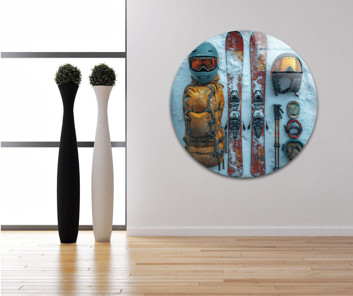 Snowboard Set Glass Wall Art picture on glass wall art, photos printed on glass
