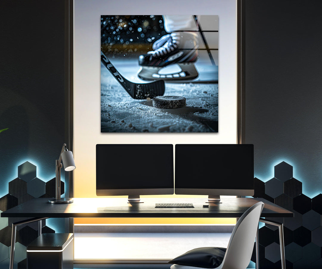 Snowy Ice Hockey Glass Wall Art glass image printing, glass prints from photos
