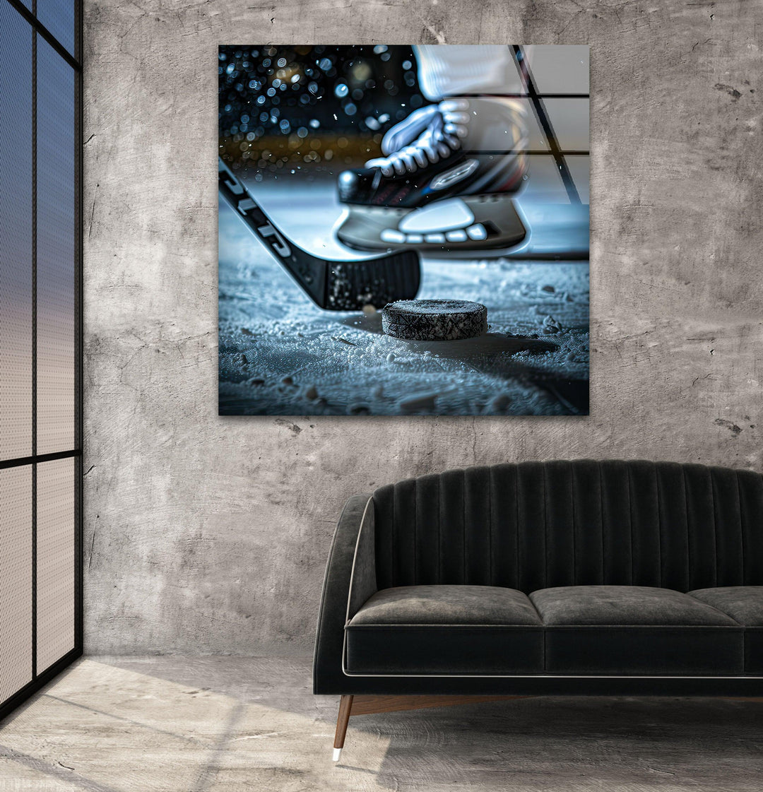 Snowy Ice Hockey Glass Wall Art Glass Printing Wall Art, Print photos on glass
