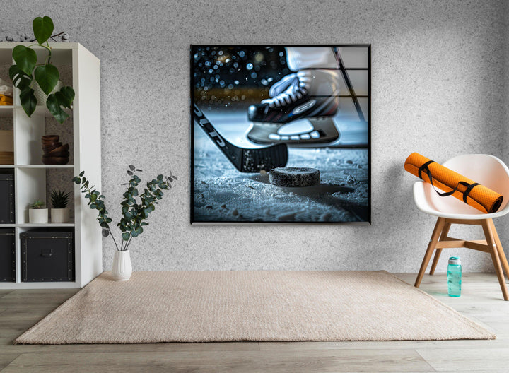 Snowy Ice Hockey Glass Wall Art glass photo prints, glass picture prints
