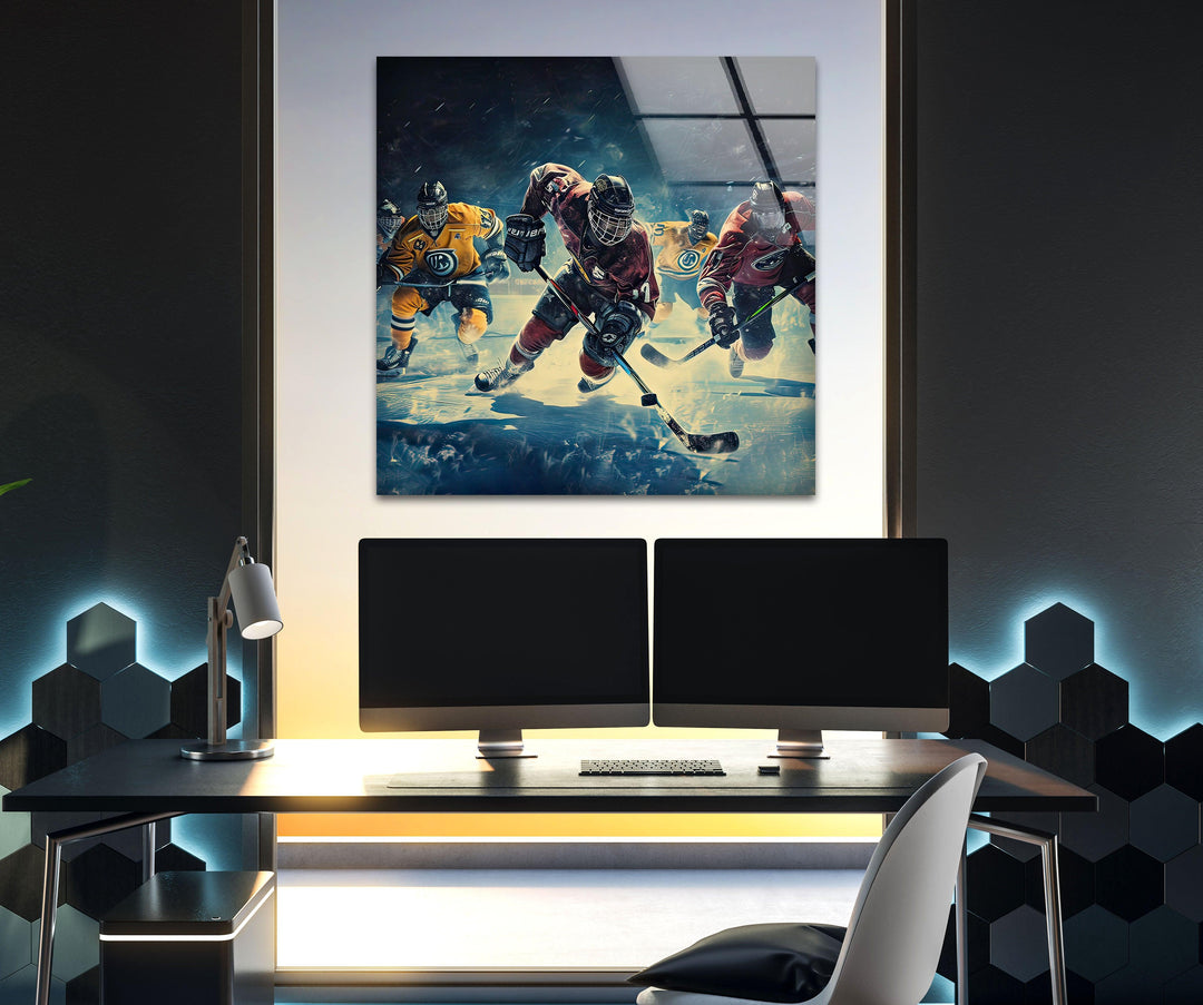 Ice Hockey Players Glass Wall Art glass pictures for Wall, glass prints wall art
