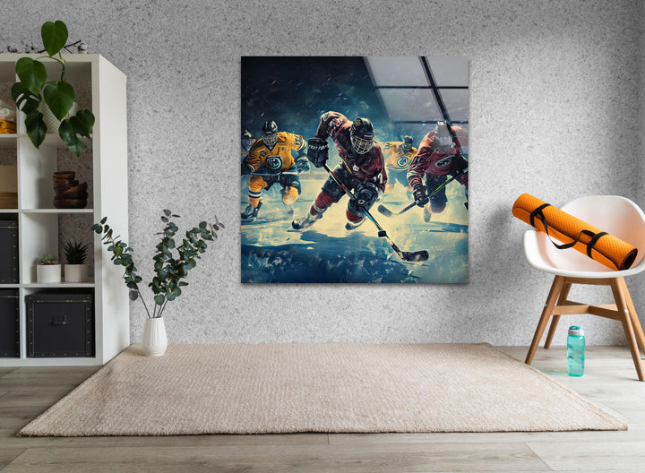 Ice Hockey Players Glass Wall Art glass image printing, glass prints from photos
