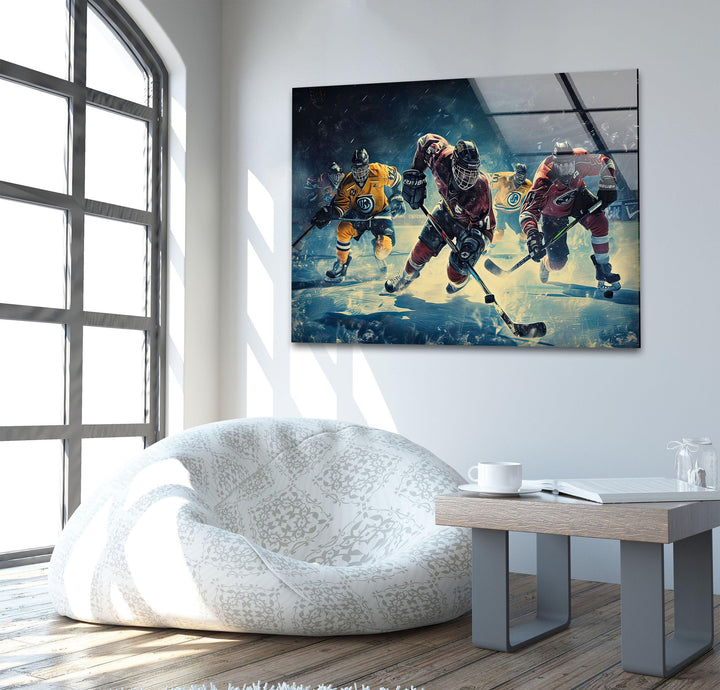 Ice Hockey Players Glass Wall Art picture on glass wall art, photos printed on glass
