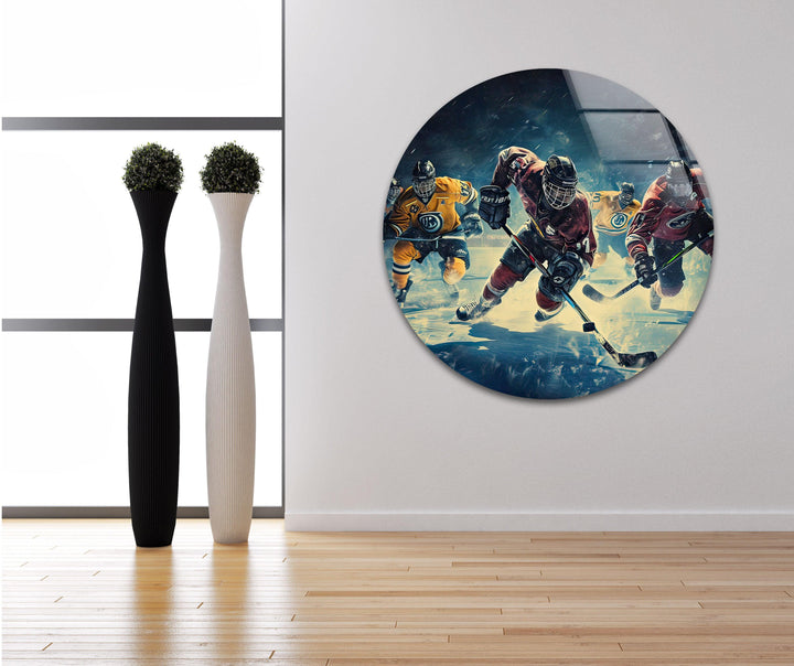 Ice Hockey Players Glass Wall Art print on glass, glass printed photos
